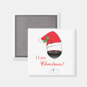 Rode wijn Holly Santa Hoed Ik hou van kerstcadeaus Magneet (Voorkant / Achterkant)