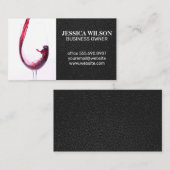 Rode wijn in glas | Elegant zwart leer Visitekaartje (Voorkant / Achterkant)
