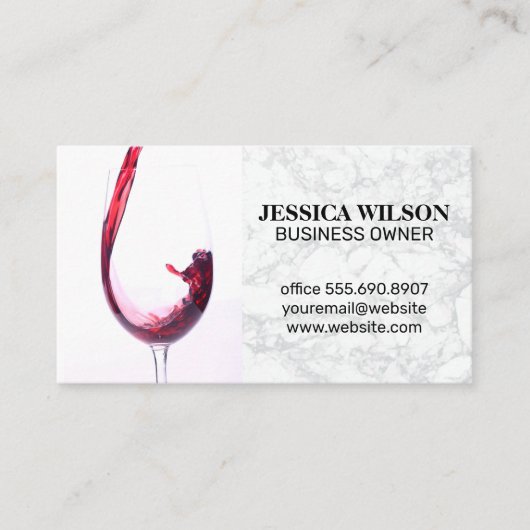 Rode wijn in glas | Wit Marmer Visitekaartje (Voorkant)