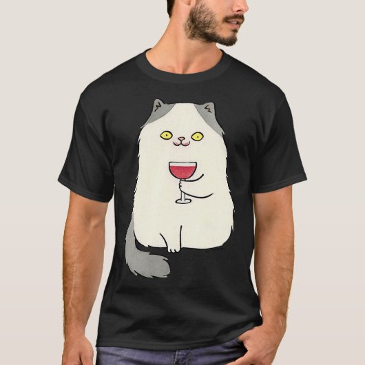 Rode wijn kat eigenaar t-shirt (Voorkant)
