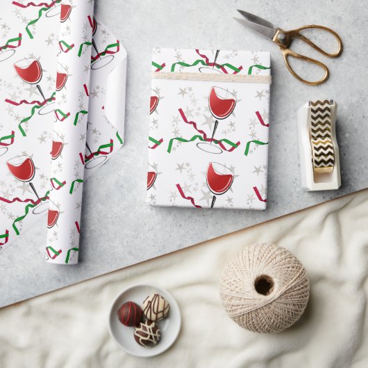 Rode Wijn Kerstmis Cadeaupapier (Crafts)