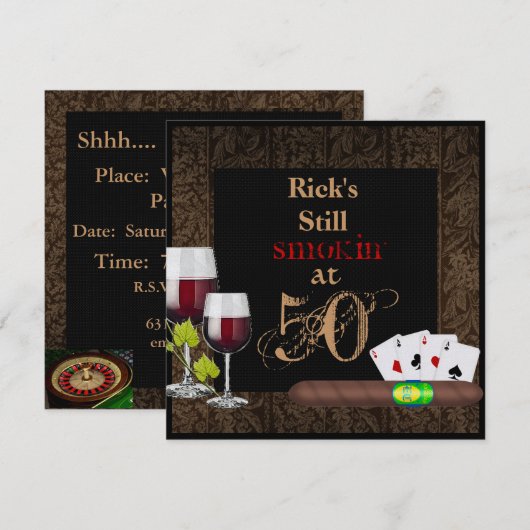 Rode Wijn MANNEN 50ste Verjaardag Uitnodiging Siga (Voorkant / Achterkant)