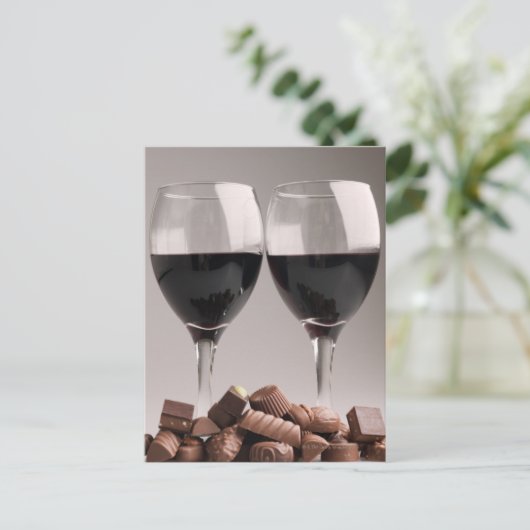 rode wijn met chocolade briefkaart (Staand voorkant)