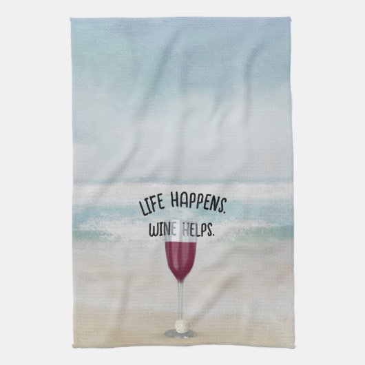 Rode wijn op oceaanachtergrond theedoek (Verticaal)