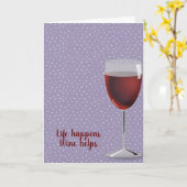 rode wijn op stippen verjaardag kaart (Gele Bloem)