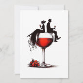 Rode wijn paar repetitie diner uitnodiging (Achterkant)