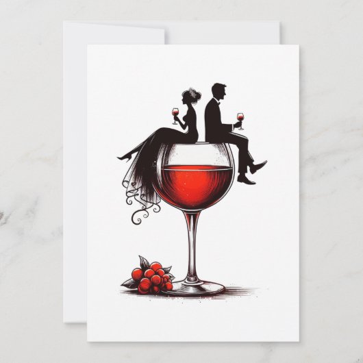 Rode wijn paar repetitie diner uitnodiging (Achterkant)
