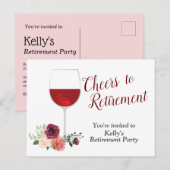 Rode wijn pensioen Feest Uitnodigingskaart Uitnodiging Briefkaart (Voorkant / Achterkant)