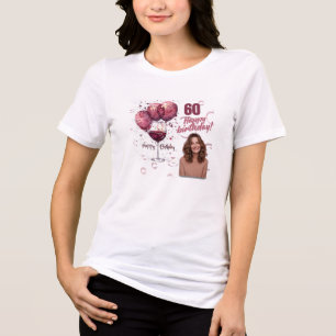 Rode Wijn Roos Aquarel 60e Verjaardag T-shirt