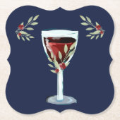 Rode wijn Roos Bloem Waterverf Zeevlek blauw Kartonnen Onderzetters (Voorkant)