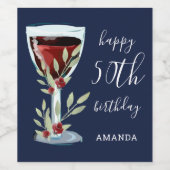 Rode wijn Roos Waterverf Blauw 50e verjaardag Wijn Etiket (Enkel label)