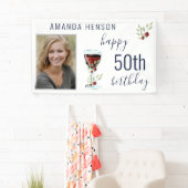 Rode wijn Roos Waterverf Foto 50e verjaardag Spandoek (Insitu)