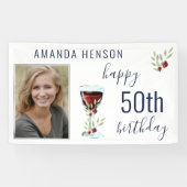 Rode wijn Roos Waterverf Foto 50e verjaardag Spandoek (Horizontaal)