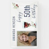 Rode wijn Roos Waterverf Foto 50e verjaardag Spandoek (Verticaal)