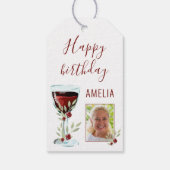 Rode Wijn Roos Waterverf Foto 60e Verjaardag Cadeaulabel (Achterkant)