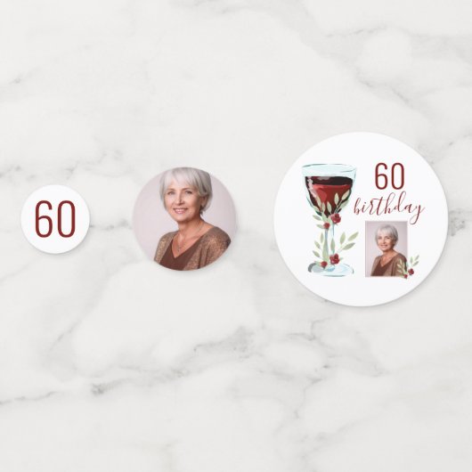 Rode Wijn Roos Waterverf Foto 60e Verjaardag Confetti (Achterkanten)