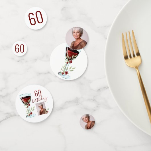 Rode Wijn Roos Waterverf Foto 60e Verjaardag Confetti (Groep)