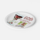 Rode Wijn Roos Waterverf Foto 60e Verjaardag Papieren Bordje (Gekanteld)