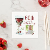 Rode Wijn Roos Waterverf Foto 60e Verjaardag Servet (Insitu)