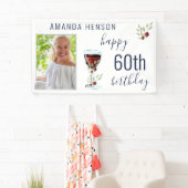 Rode Wijn Roos Waterverf Foto 60e Verjaardag Spandoek (Insitu)