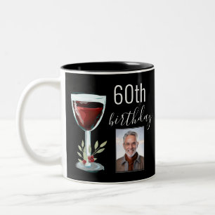Rode Wijn Roos Waterverf Foto 60e Verjaardag Tweekleurige Koffiemok