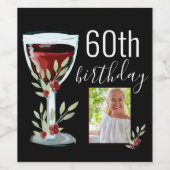 Rode Wijn Roos Waterverf Foto 60e Verjaardag Wijn Etiket (Enkel label)