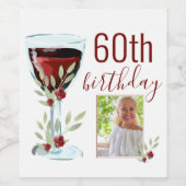 Rode Wijn Roos Waterverf Foto 60e Verjaardag Wijn Etiket (Enkel label)