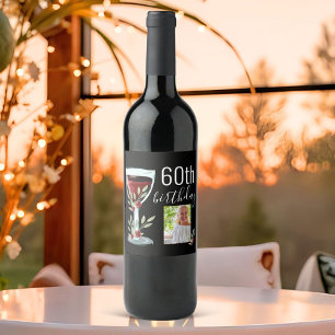 Rode Wijn Roos Waterverf Foto 60e Verjaardag Wijn Etiket