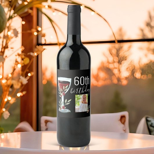 Rode Wijn Roos Waterverf Foto 60e Verjaardag Wijn Etiket