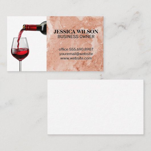 Rode wijn schenken in glas | Roze oranje marmer Visitekaartje (Voorkant / Achterkant)
