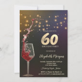 Rode Wijn Slingerlichten 60e Verjaardagsfeestje Kaart (Voorkant)
