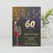 Rode Wijn Slingerlichten 60e Verjaardagsfeestje Kaart (Staand voorkant)