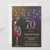 Rode Wijn Slingerlichten 70ste Verjaardagsfeest Kaart (Voorkant)
