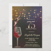 Rode Wijn Slingerlichtjes 75e Verjaardagsfeestje Kaart (Voorkant)