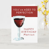 Rode wijn Thema Gerijpt tot Perfectie Naam Verjaar Kaart (Gele Bloem)