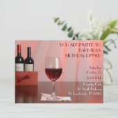 Rode wijn verjaardagsfeestje uitnodiging (Staand voorkant)