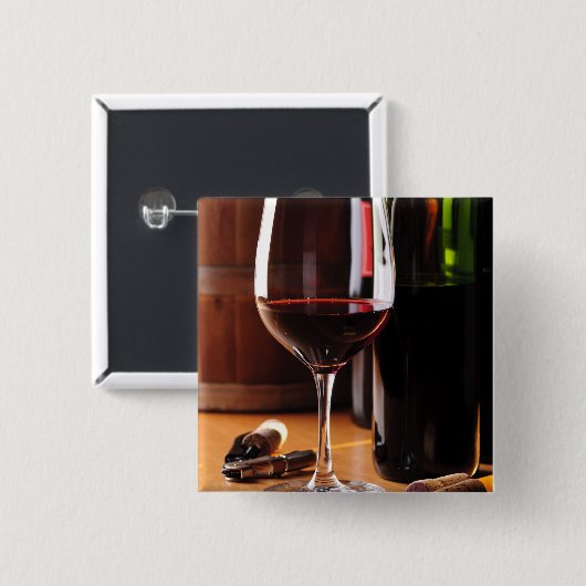 Rode wijn vierkante button 5,1 cm (Voorkant /achterkant)