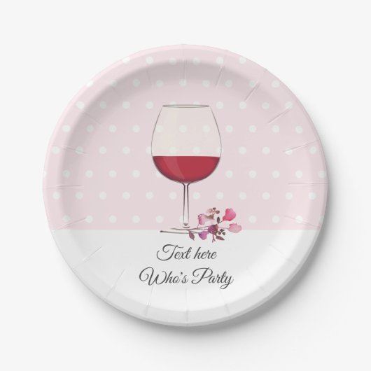 rode wijn, volwassen verjaardag, bruiloft, florale papieren bordje (Voorkant)