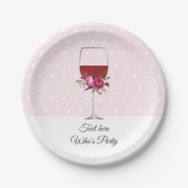 rode wijn, volwassen verjaardag, bruiloft, florale papieren bordje