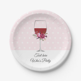 rode wijn, volwassen verjaardag, bruiloft, florale papieren bordje