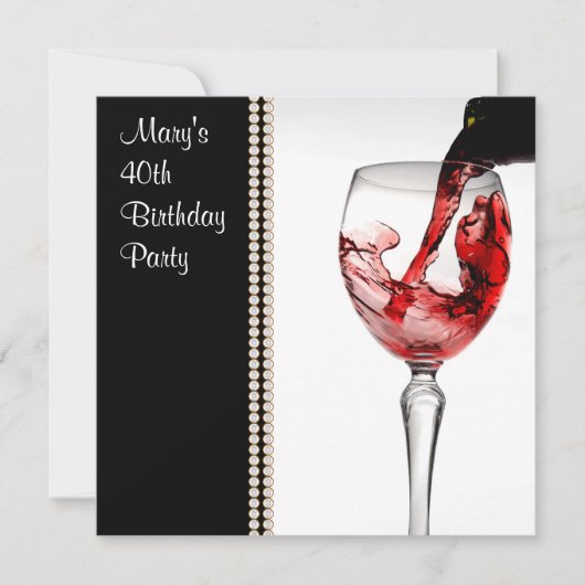 Rode wijn vrouwen 40ste verjaardag kaart (Voorkant)