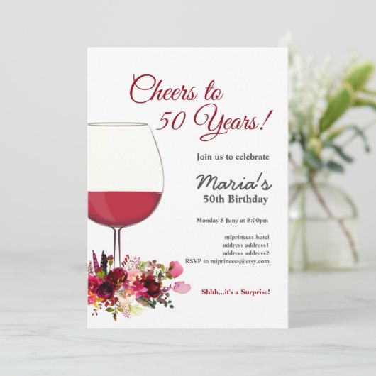 Rode wijn, wijnuitnodiging, hoer! kaart (Staand voorkant)