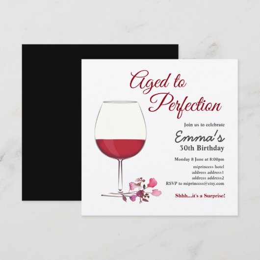 Rode wijn, wijnuitnodiging, leeftijd tot perfecte  kaart (Voorkant / Achterkant)