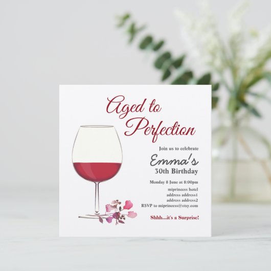 Rode wijn, wijnuitnodiging, leeftijd tot perfecte  kaart (Staand voorkant)