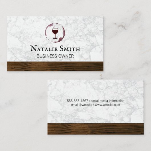 Rode wijn | Wijnvlek | Marmer houten afwerking Visitekaartje (Voorkant / Achterkant)