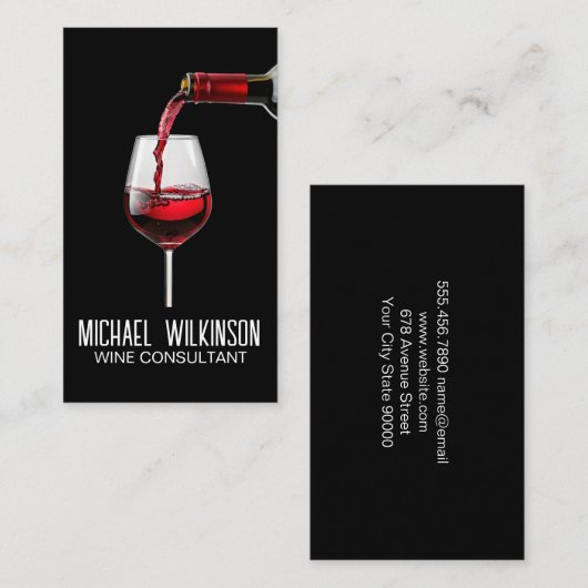 Rode wijn wordt ingeschonken | Vino Visitekaartje (Voorkant / Achterkant)