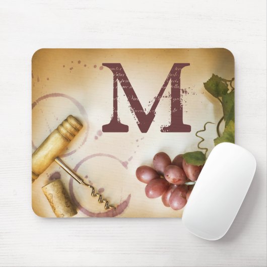 Rode wijndruiven Cork Monogram Initiaal Muismat (Met muis)