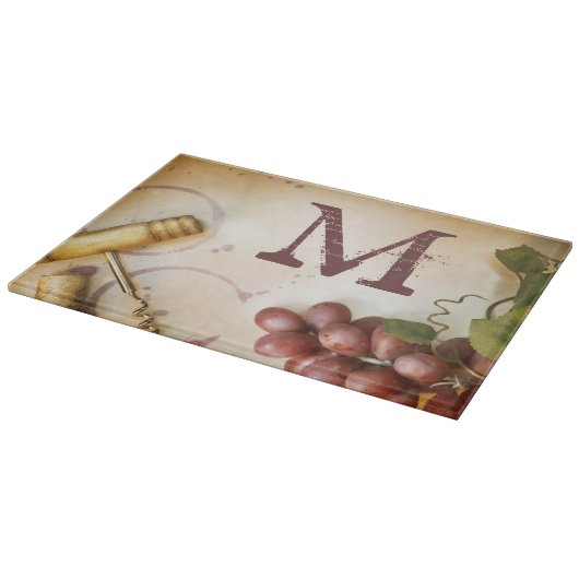 Rode wijndruiven kurk monogram glas snijplank (Hoek)