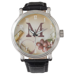 Rode Wijndruiven Kurk Schroef Fles Glas Horloge