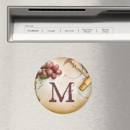 Rode Wijndruiven Kurk Schroef Monogram Initiaal Ma Magneet (Insitu (Vaatwasser))